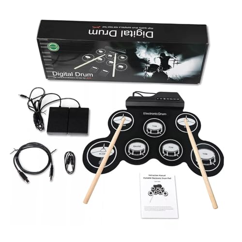 ibasenice Portable Electronic Drum Set Digital Drum Kit for Boys and Girls Adults Roll-up Practice Drum Pad Kit Built-in Metronome Quiet Electric Drum for Home Practice