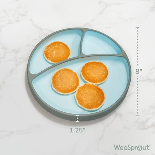 WeeSprout Silicone Suction Plate - Two-Tone Baby Plate with Suction Cup - Sectioned Divided Dish for Kids, Infants, Toddlers - Food-Grade Silicone Dinnerware (Pastel Blue/Matte Navy)2