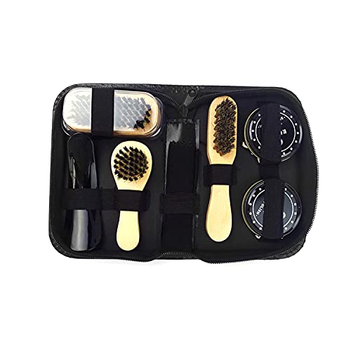 Funien Kit de Cirage de Chaussures, 8PCS Kit de Soin de Cirage de Chaussures Brosses polonaises Noires et Neutres pour Bottes Chaussures Baskets Style 1 Cover