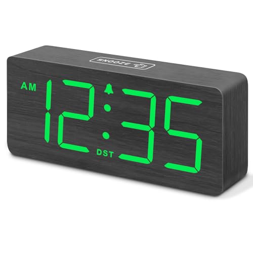 Image of DreamSky Wooden Digital Alarm Clock for Bedroom with Large Numbers | Desk Clocks for Living Room Office, Loud Alarm for Heavy Sleepers Adults, Volume Control, Dimmer, DST, Wood Decor (Plug-in)