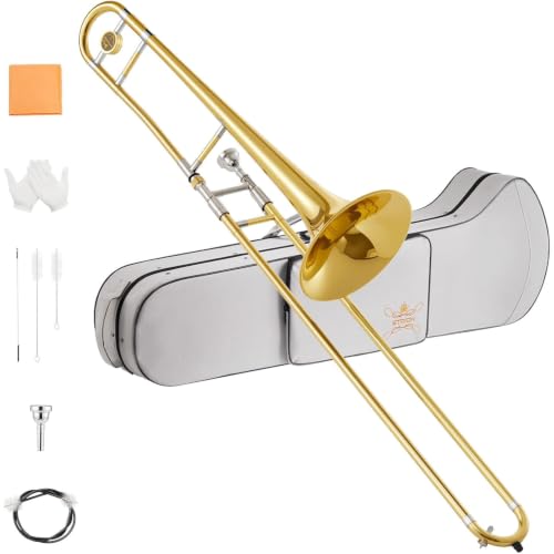STRICH Bb Tenor Slide Trombone Student Beginner Brass Trombone Kit with 7C Mouthpiece White Gloves...