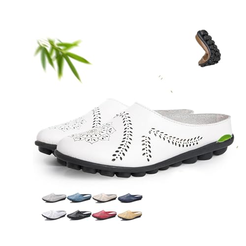 Pantoufles plates creuses en cuir blanc pour femme pointure 40