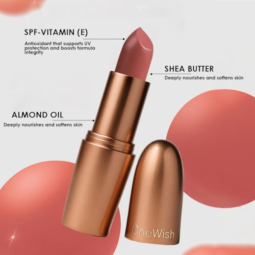Image of One Wish Creamy Matte Lipstick Long Lasting for Women - Bare & Bold Shade 07 | Full Coverage | Creamy Formula | Vitamin E, Almond Oil & Shea Butter for Moisturising Lip | 8 Hrs Lasting | Smooth Finish | 3.8 gm