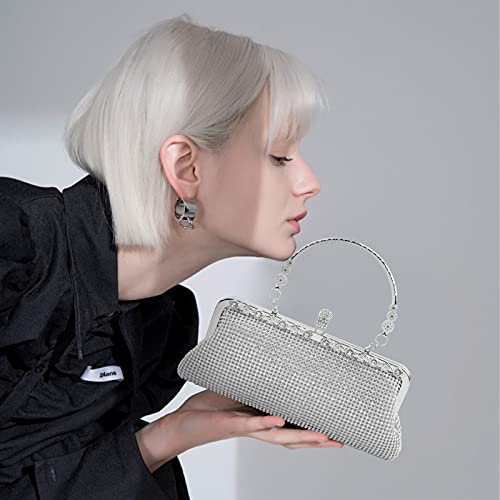 Carwales Silver Clutch Purse Rhinestone Purses for Women Evening Wedding Party Bridal Handbag Elegant Formal Evening Bag - Image 3