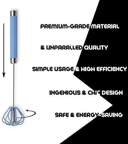 Miracle Whisk Hand Push Mixer for Cooking Egg Beater Stainless Steel & Silicone 10 Miracle Whisk, Mechanical Milk and Blender, No Batteries Hand Push Mix Whip, Self Mixer, By CASASUNCO (SKY BLUE)