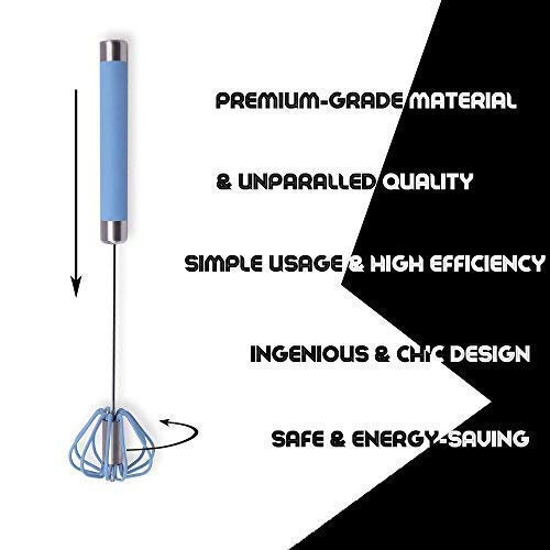 Miracle Whisk Egg Beater Hand Push Mixer Cooking For Thin Liquids Stainless Steel & Silicone 10” Miracle Whisk, Mechanical Milk And Blender, No Batteries Hand Push Mix Whip By Casasunco (Sky Blue) #TOP2