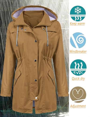 image for LOMON Raincoat Women Waterproof Long Hooded Trench Coats Lined Windbre