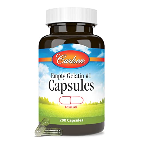 Carlson - Empty Gelatin #1 Capsules, Easy to Separate & Fill, 200 Count (Pack of 1)