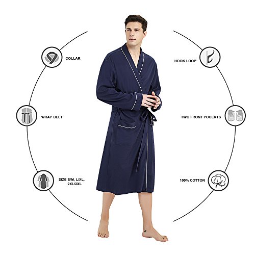 U2Skiin Mens Cotton Robe Lightweight Knit Bathrobe(Navy Blue, L/Xl) #TOP2