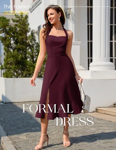 DRESSTELLS Women's Halter Cocktail Dresses 2025 Wedding Guest Formal Prom Bridesmaid Tea Length Split Ruffle Summer Dress2