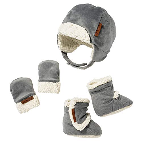 Image of JJ Cole Baby Winter Hat, Mitten, and Booties Set – Winter Baby Essentials – 0 to 6 Months - Graphite Gray
