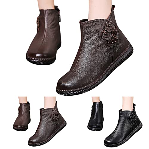 Mode-Herbst-Winter-Frauen-Stiefeletten-flacher weicher Boden-rutschfester Komfort-Seiten-Reißverschluss-Blumen Damen Sexy Rot - Image 5