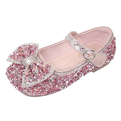 Children Bow Knit Princess Cute Shoes Pearl Sandals for Party Toddler Butterfly Rhinestone Shinny Little Girls Booties (Red, 9-9.5 Years)