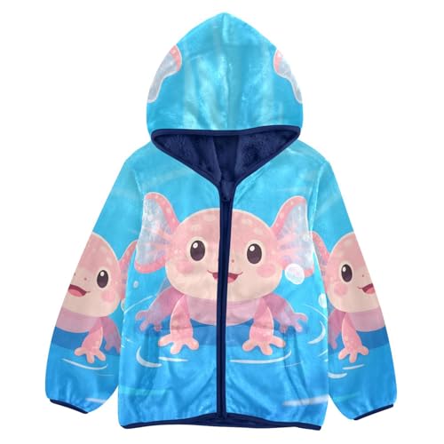 Cute Pink Axolotl in Water Toddler Fleece Jacket Girl Boys Hooded Fleece Jacket Coat Warm Outwear Zip-up 3-10T