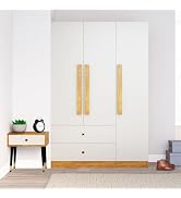 Bniture Wooden Almirah for Clothes, Door for Bedroom, 3 Door Wardrobe with 2 Drawer & Hanging Spa...