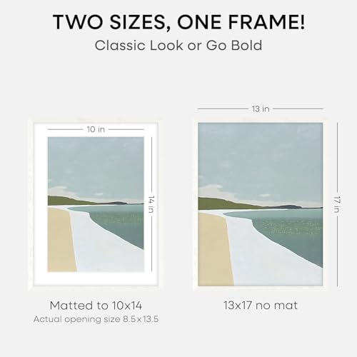 Image of Homeforia 13x17 White Picture Frame, High End Oak 13x17 White Wooden Poster Frames with Mat 10x14 for Print, 13 x 17 Wood Frame Matted to 10 x 14 Photo, 17x13 Frame, Tempered Glass, Wall Kit, Set of 2