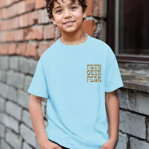 Image of Boys Faith Over Fear Shirt Christian Jesus T Shirts for Kids Religious Inspirational Bible Verse Graphic Tees Tops