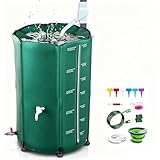 PYY Rain Water Collection Barrel - 100 Gallon Green Water Storage Tank with Diverter and Spigots, Hose, Portable Bucket, Large Plastic Collapsible Rain Catcher Catchment System to Collect Rainwater
