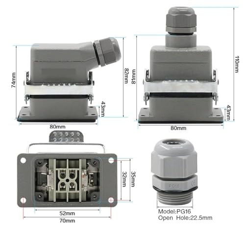 Conector de alta resistencia rectangular industrial 16A 500V de cuatro núcleos 2