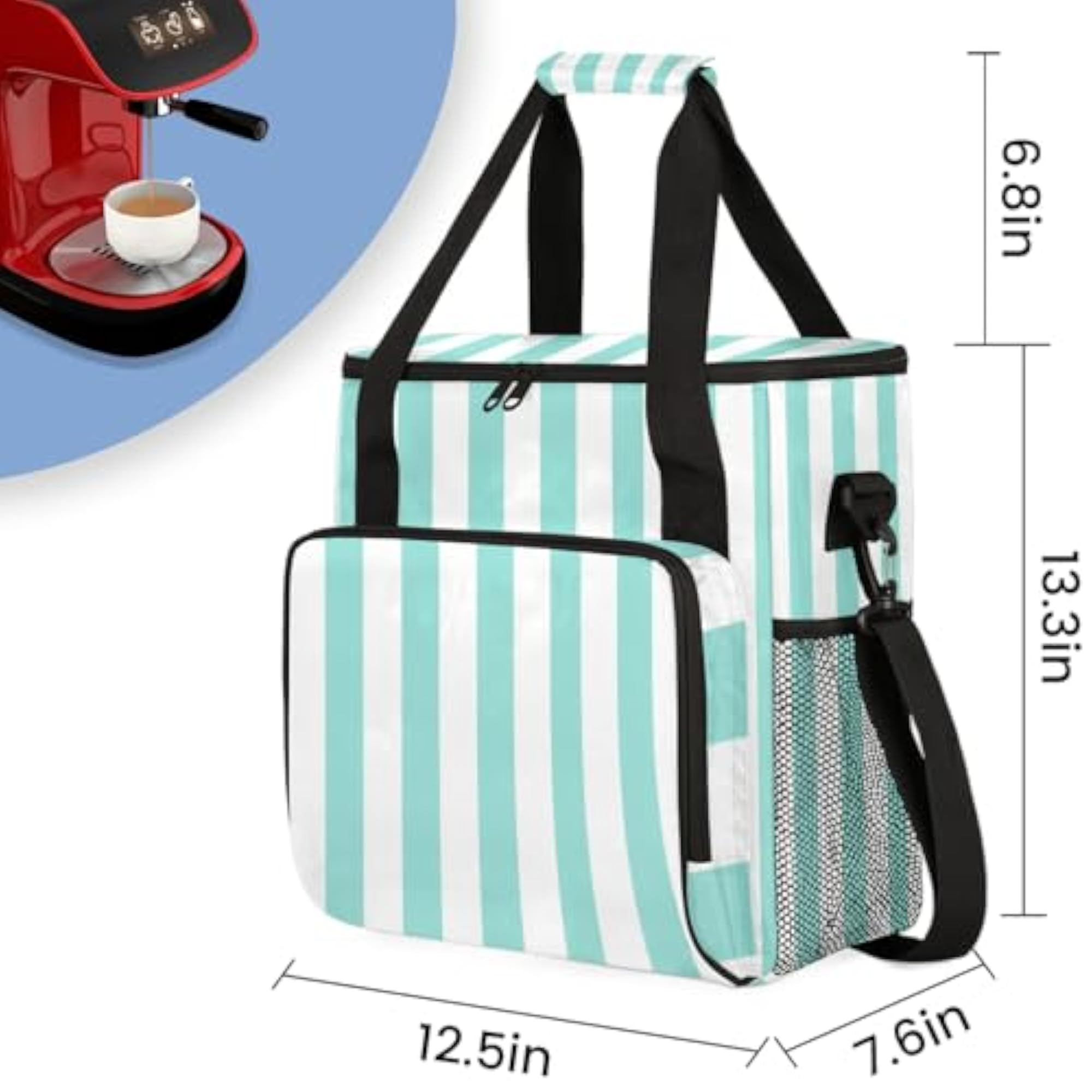 Light Blue Stripes Travel Coffee Maker Carrying Bag
