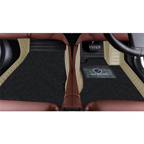 Image of Autofurnish Combination 9D Car Mat Full Set for KIA Seltos (Manual 2026 || Luxury Leather Dual-Stitch Full Set 9D Car Floor Mat || 100% Waterproof || Color : Black HC-Beige