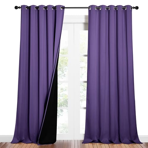 Image of NICETOWN Total Shade Curtains and Draperies, Heavy-Duty Full Light Shading Drapes with Black Liner Backing for Villa /Hall /Dorm Window（Lilac Purple, Package of 2 Panels, 62 inches Wide x 95 inches Long