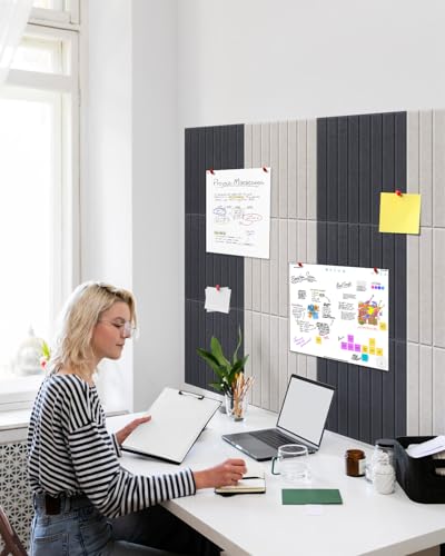 Filz Pinnwand Selbstklebend, 60 * 120cm Filzboard, 8 Stück dekorative Pinnwand aus Filz, Fototafel Memotafeln Memo Boards Bulletin Board Wanddekoration für Büro Küche mit 35 Pushpins, Porzellanweiß