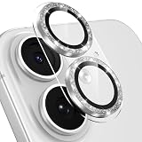 BUQIUSA カメラフィルム iPhone 17 用 カメラ保護 キラキラ 透明台座 全面保護 アイフォン17 レンズカバー かわいい 耐衝撃 9H強化ガラス いphone17専用カメラカバー 超高透過率 一体型 シルバー