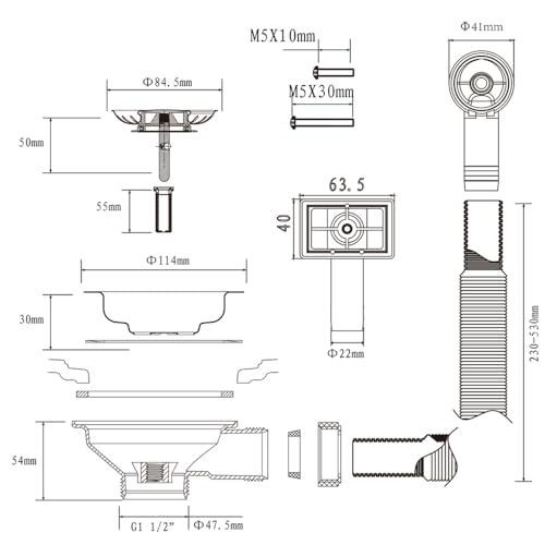 Kit colador para desagüe de fregadero de acero inoxidable miniatura 4
