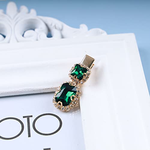 Erimberate Bohemian Emerald Hair Clip Green Crystal Hair Pins Clips Green Cz Paved Hair Barrette Square Emerald Crystal Headdress Hair Accessories Jewelry For Women And Girls Gifts #TOP1