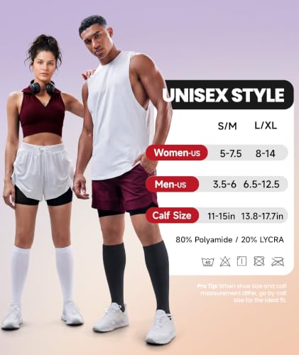 Image of PULIOU Cooling Compression Socks for Women Men, 20-30 mmHg Circulation Knee High for Travel, Flying, Running, 2 Pairs