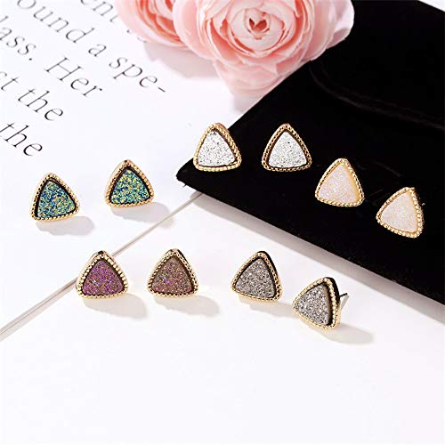 12 Pairs Druzy Women Girls 12Mm Round Triangle Resin Cluster Stud Earrings Set Stainless Steel Pierced Gold Black Multicolor #TOP3
