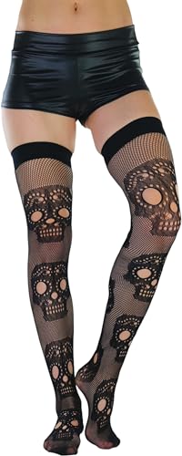 ToBeInStyle Women's Festive Large Sugar Skull Fishnet Pantyhose Tights3