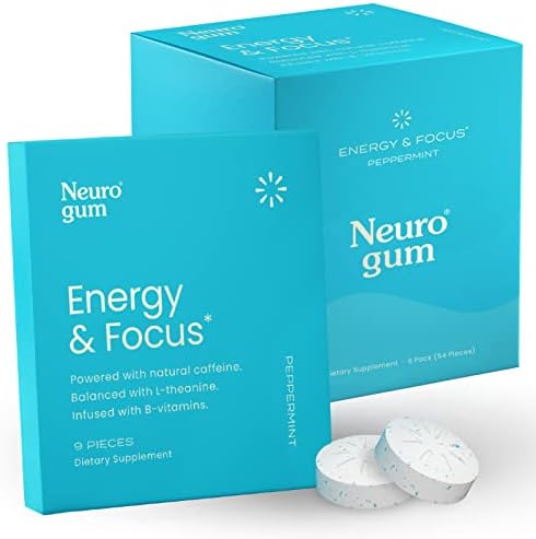 NeuroGum | Nootropic Energy Caffeine Gum | 40mg Caffeine + 60mg L-theanine + B Vitamins for Energy and Focus | Sugar Free + Vegan + Keto | Caffeine Supplement for Adults Mint Flavor (54 Gums)