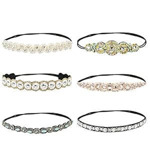 6 stuks elastische haarband hoofdketting voor dames, 6 stijlen haarbanden kristal en strass handgemaakt
