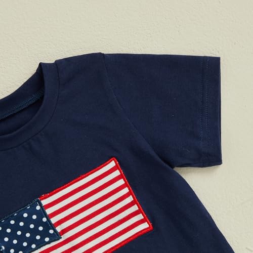 Image of Kayotuas Fourth Of July Toddler Boy Outfit Baby American Flag Clothes Patriotic Shirt Striped Gingham Shorts 2Pcs Summer Sets
