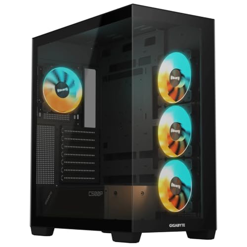 Image of GIGABYTE GB-C500P ST Mid Tower Gaming Cabinet | Panoramic Tempered Glass | Mesh Airflow Design | Supports ATX /Micro ATX /Mini ITX | 4 Pre-Installed ARGB Fans | USB 3.0 - Black