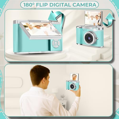 Image of Cason 48MP Digital Camera for Kids-Real Photo & Video Mini Camera for Photography 2.4 inch Rotating Screen, Built in Games Kids Cameras for 5-15 Years Girls & Boys(Supports Upto 64GB Memory)