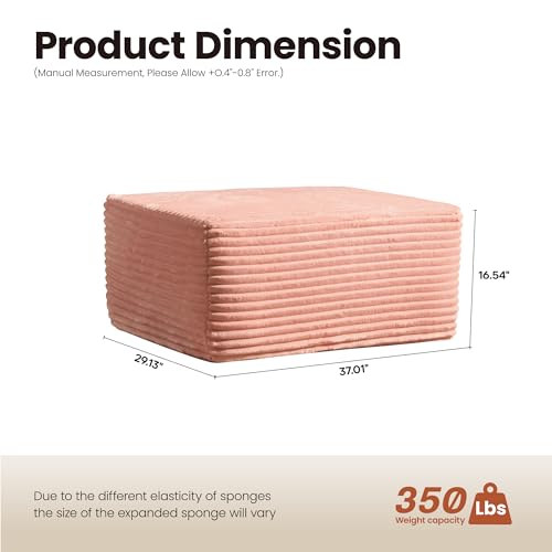 Image of ovios 37 inch Plush Corduroy Ottoman, Upholstered Cloud Ottoman for Boneless Couch in a Box, Modular Sectional Couches for Living Room Bedroom, Compressed Memory Foam, No Assembly Require, Pink