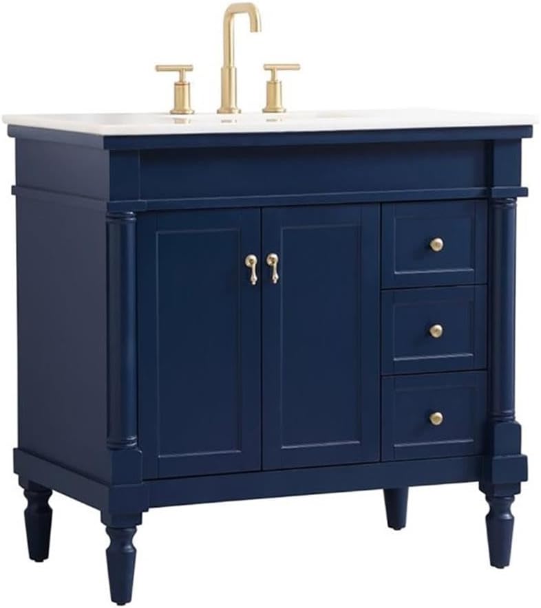 Elegant Decor Lexington 36" Solid Wood Single Bathroom Vanity in Blue