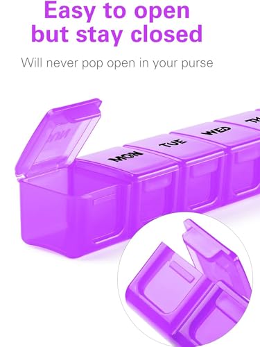 Image of BUG HULL Weekly Pill Organizer Large 2 Packs, Extra Large Travel Pill Organizers, Pill Box 7 Day, Travel Pill Case, Medicine Pill Organizer for Vitamins, Supplements and Medication (White+Purple)