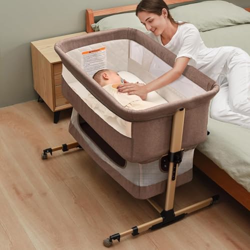 Image of nordmiex 3 in 1 Baby Crib Bedside Crib,Baby Bassinet,Baby Bed Adjustable Portable Bed for Infant/Baby,Light Grey