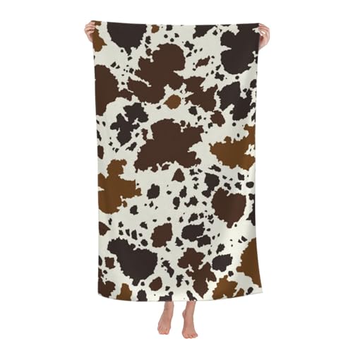 Voohddy Cow Print Brown Animal Beach Towel Soft Absorbent Microfiber Quick Dry Large Bath Towels For Bathroom Women Men Boys Girls Pool Camping Travel Swimming Picnic Sports cover