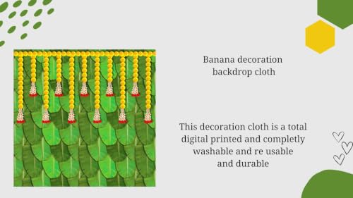 Image of sravanamasam Pooja Decoration Backdrop | Banthi Puvvu Hanging Garland on Banana Leaf Background Mandapam Cloth 5x5 feet | Back Ground Decoration Clothes 5x5 feet