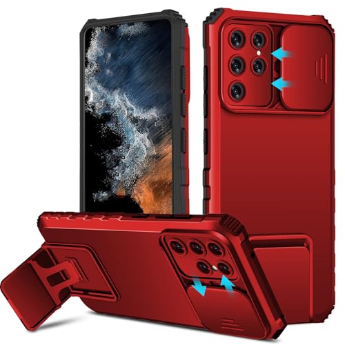 Plexaris for S23 Ultra Back Cover with Stand, S23 Ultra Case with Camera Protection, Heavy Duty Shockproof Protective Samsung S23 Back Cover, TPU Samsung S23 Ultra Back Cover Protection Cases (Red)- Best and cheap mobile covers in India