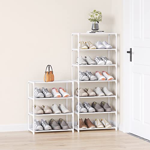 Image of 4-Tier Small Shoe Rack .Stackable Shoe Shelf Storage Organizer for Entryway Hallway Closet Bathroom Living Room (1-White)