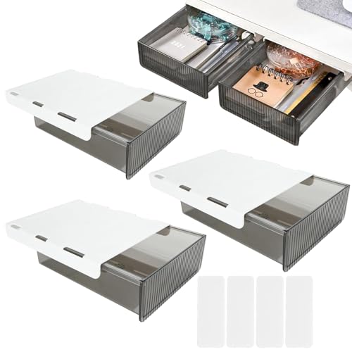 DAJAVE 3 Stück Schublade Unter Schreibtisch, Selbstklebende Schreibtisch Schublade, Untertisch Schublade, schreibtisch schublade unterbau, Schublade zum Unterbauen, Unterbau Schublade für Büro Tisch