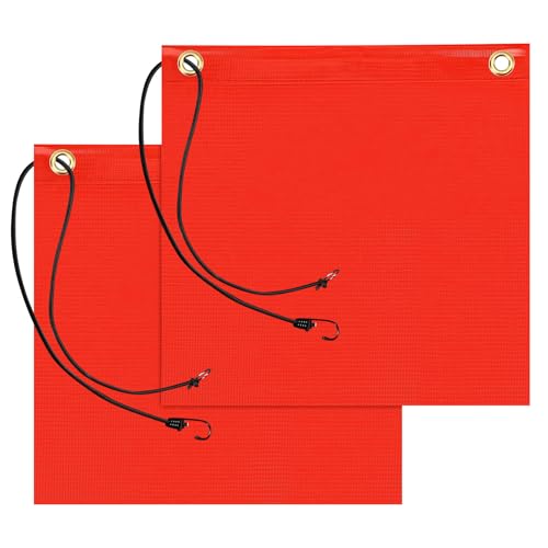 UICCVOKK Rote Warnflagge, 2 Stück Rote Fahne Überlänge für Transport, Warnflaggen mit Gummiseil Kupferschnallen Flagge für Auto Wohnwagen Anhänger Fahrradträger, 30x30cm