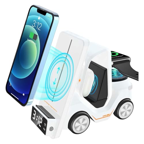 2024新登場 ワイヤレス充電器 5 in 1 充電器急速充電 15W/10W/7.5W 充電スタンド Android/iPhone/Watch/Airpods と互換性あり、充電器を置くだけ、旅行用モバイル充電器スタンド 15W 急速充電 (ホワイト)