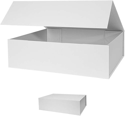 Paquete de 2 cajas de regalo grandes duras blancas de 13 x 9 x 4 pulgadas con tapa, cajas de regalo magnéticas plegables, caja de propuesta para